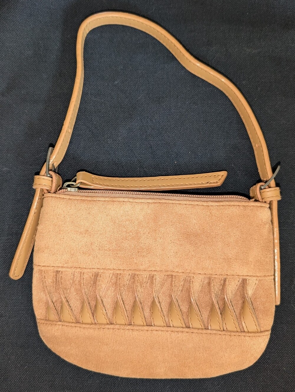 Tan Suede Wristlet Pouch Wallet